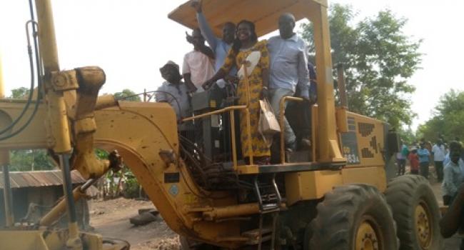 The RDC Darius Nandinda (Seated on the Steering Wheel), leads the Team to Launch Roadworks in Nyantonzi Sub-County